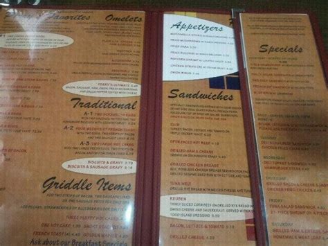 Menu at Perry's restaurant, Oklahoma City