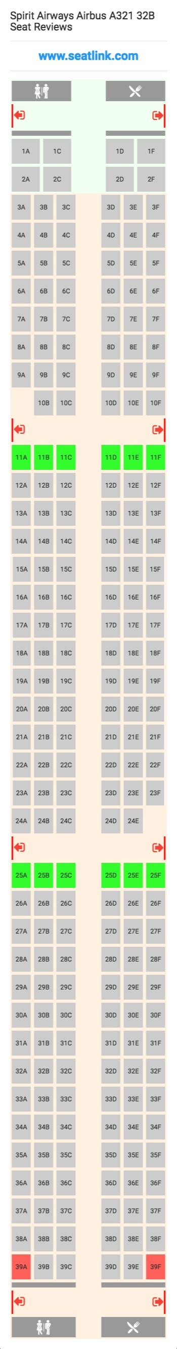 Spirit Airways Airbus A321 32B Seating Chart - Updated June 2022 - SeatLink