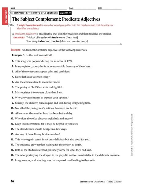 Subject Complement Worksheet With Answers — db-excel.com