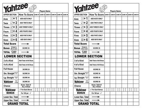 Yahtzee Score Sheet Pdf - Etsy