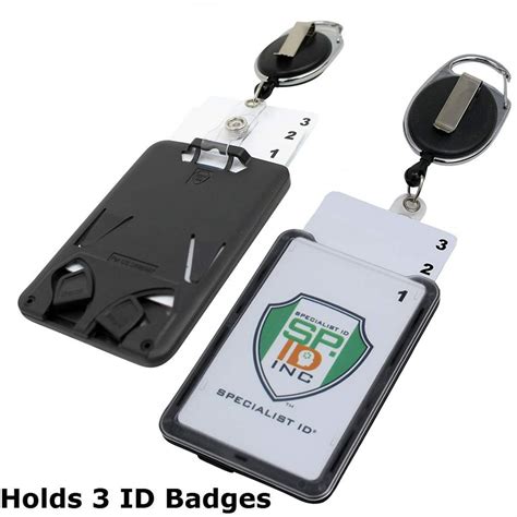 Hard Plastic 3 Card Badge Holder with Badge Reel - Retractable ID Lanyard Features Belt Clip ...