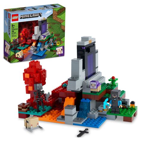 LEGO Minecraft The Ruined Portal 21172, Crafting Set with Steve & Wither Skeleton Figures, Gift ...