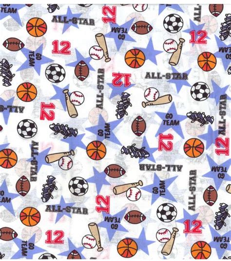 Sports all over FABRIC By the Yard Novelty Nursery football basket ball ...