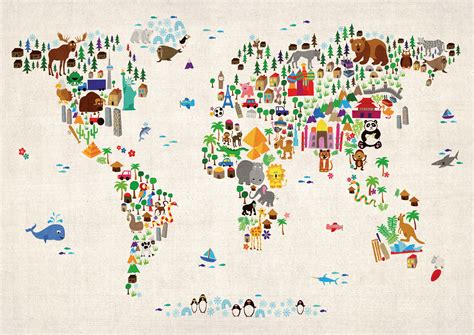 Kids Animal Map of the World Laminated Wall Map | Shop Mapworld