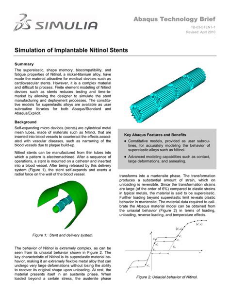 Abaqus Technology Brief Simulation of Implantable Nitinol Stents