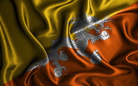 Bandera de bután banderas onduladas de seda, países asiáticos, símbolos nacionales, Fondo de ...