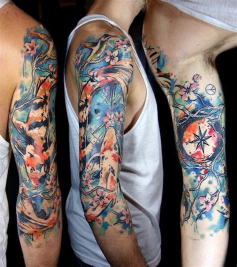 #watercolor #tattoo #tattoos #ideas #designs #men #formen #menstattooideas Full Sleeve Tattoo ...