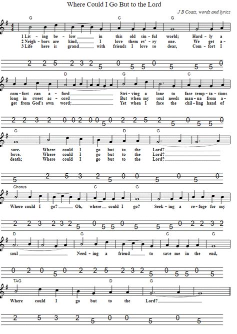 Where Could I Go But To The Lord Sheet Music And Mandolin Tab - Tenor Banjo Tabs