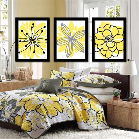 Yellow Black Wall Art Flower Wall Art CANVAS or Prints