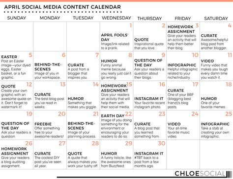 April Social Media Content Calendar | Chloe Social