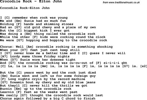 Song Crocodile Rock by Elton John, song lyric for vocal performance plus accompaniment chords ...