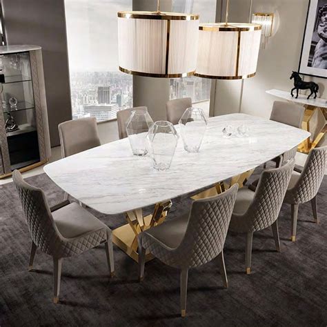 Luxury 8 Seater Rectangle Stainless Steel Base Marble Dining Table ...