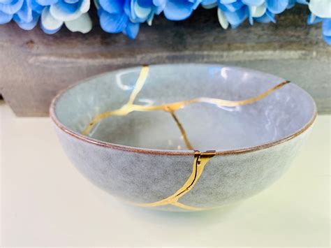 Kintsugi Bowl, Kintsugi Grey Shadowed Bowl, Kintsugi Bowl, Kintsugi Repaired, Handmade Gift ...