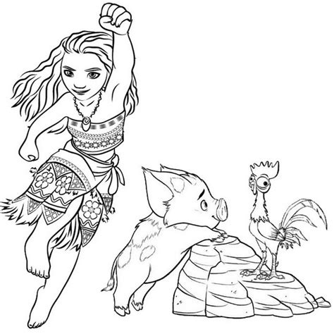 Moana Pua and Hei Hei Coloring Page - Mitraland