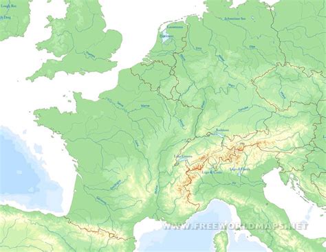 Physical Map Of Europe Rivers And Mountains