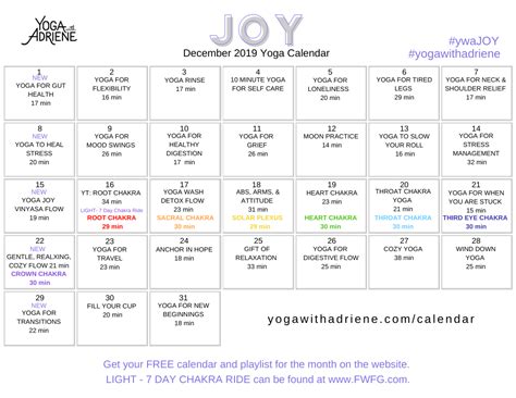 Adriene Yoga Calendar - Customize and Print