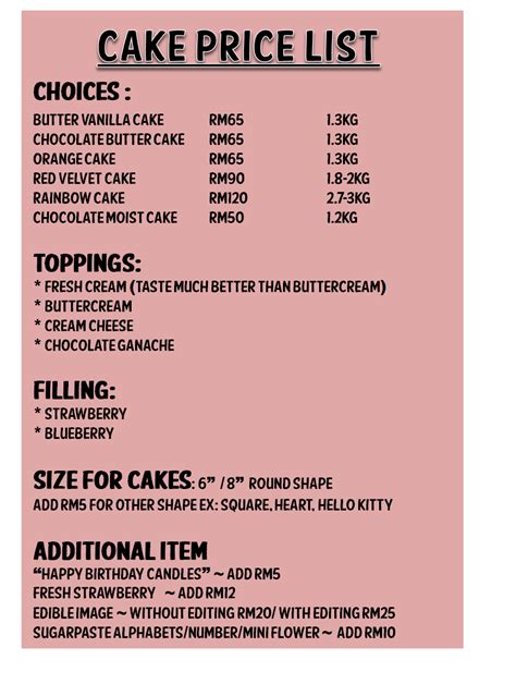 Cake Price List | Nicely Feeling ~~More Than Just Party n Cakes!