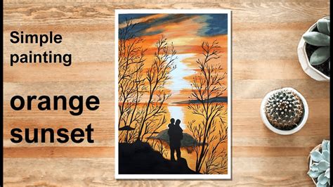 Orange sunset painting || Acrylic painting tutorial - YouTube