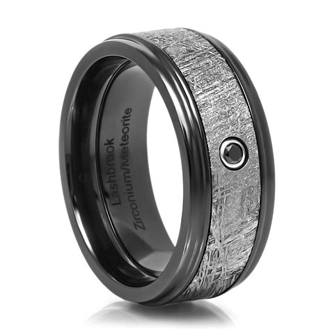 Meteorite Wedding, Zirconium and Black Diamond Wedding Band - Lashbrook Man's Meteorite Ring