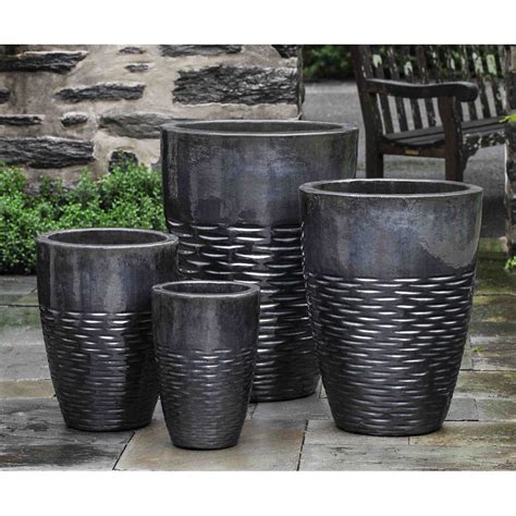 Hyphen Ice Black Ceramic Tall Planters | Kinsey Garden Decor