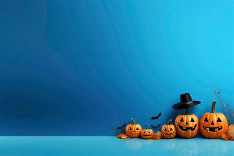 Halloween blue background with essential characters simple design with copy space | Premium AI ...