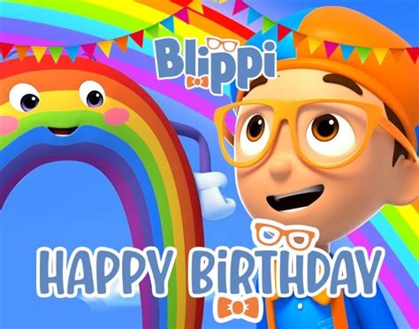 a boy with glasses and a hat is standing in front of a happy birthday sign