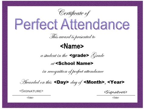 13 Free Sample Perfect Attendance Certificate Templates - Printable Samples