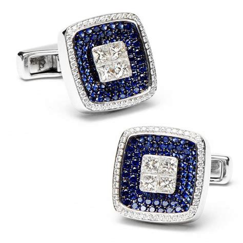 Sapphires & Diamond Square Cufflinks | Mens jewelry, Diamond cufflink ...