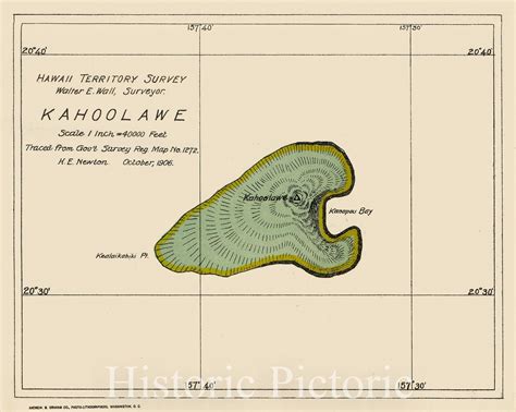 Kahoolawe. Traced from Gov't Survey reg. map no. 1271. H.E. Newton. October, 1906. (At head of ...