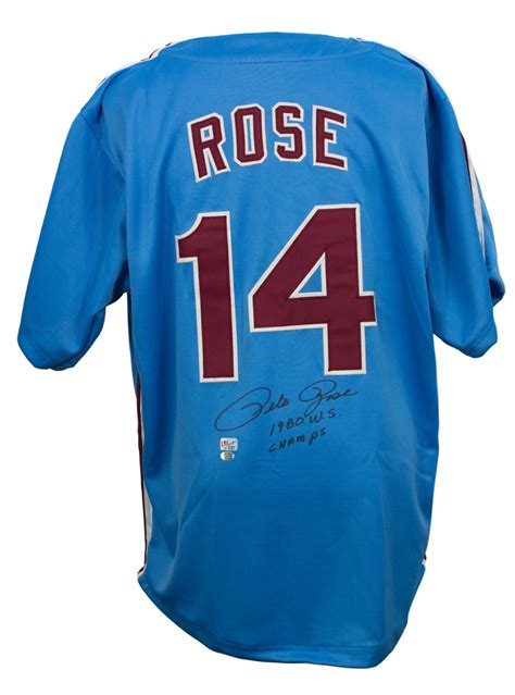 Pete Rose Signed Philadelphia Phillies Jersey Inscribed "1980 WS Champs ...