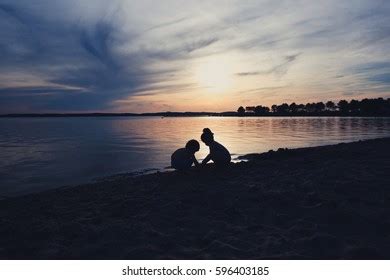 Silhouette Happy Children Playing On Beach Stock Photo 596403185 | Shutterstock