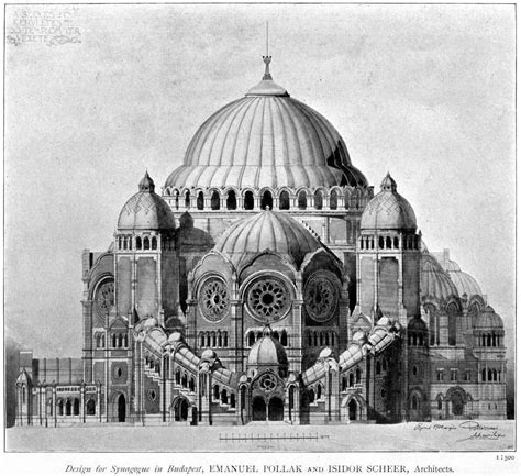 Unrealized proposal for a synagogue in Budapest, designed by Emanuel ...