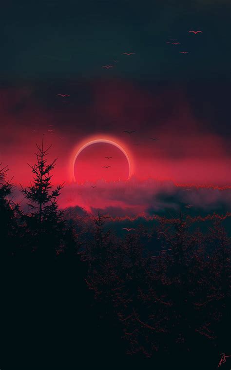 Download Red Eclipse In Forest iPhone X Nature Wallpaper | Wallpapers.com