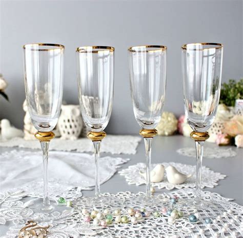 Vintage Crystal Champagne Glasses Set of 4 24Kt Gold & Clear | Etsy in 2021 | Crystal champagne ...