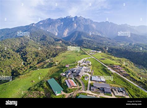 aerial view of Kundasang Sabah landscape and Mount Kinabalu at far ...