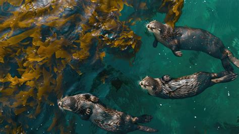 sea otters floating, kelp forest, marine mammals, otter behavior, wildlife photography, animal ...