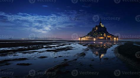 Night view of Mont Saint-Michel. Generative AI 32977671 Stock Photo at Vecteezy