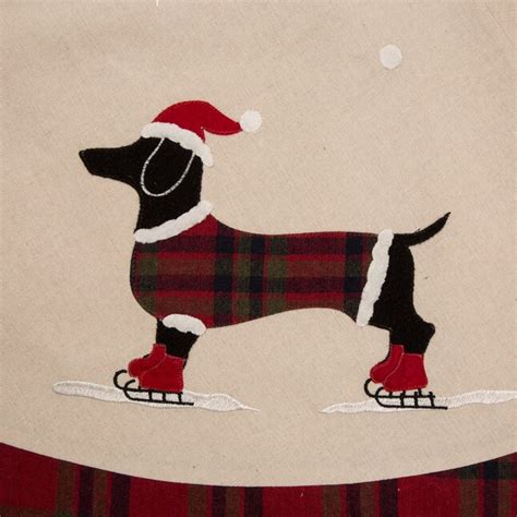 Glitzhome 48-Inch Cotton Christmas Tree Skirt with Dog Design, Embroidered Pattern, Multi-Color ...