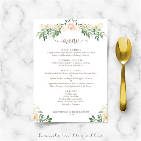 Wedding Dinner Menu | Printable Templates | Hands in the Attic