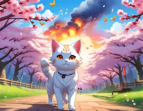 Cat with Nvidia Clothes in Cherry Blossom Forest Fire | Stable Diffusion Online