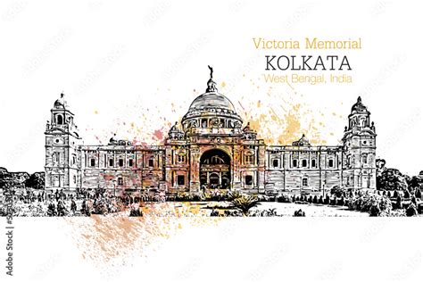 Kolkata Victoria Memorial, India in vector illustration. west bengal ...