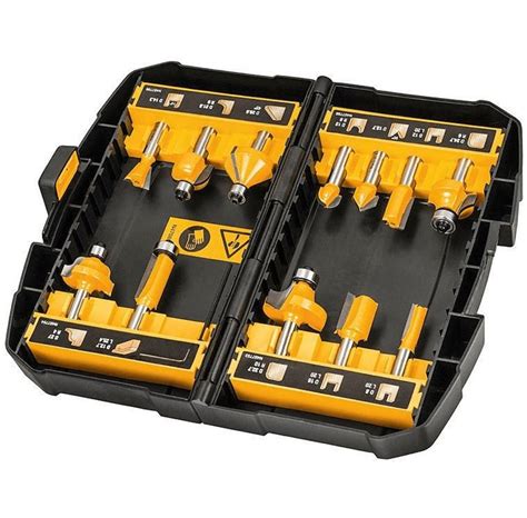 Dewalt 12 Piece Router Bit Set - 8mm Shaft - + Storage Box With Clear Cover