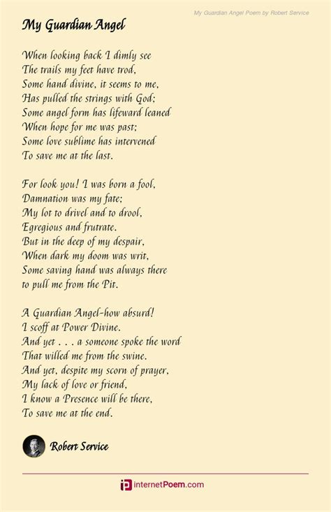 My Guardian Angel Poem by Robert Service | Happy poems, My guardian angel, Family poems