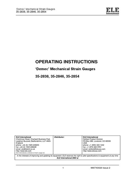 Operating Instructions for 'Demec' Mechanical Strain Gauges Models 35 ...