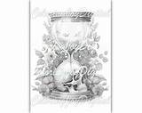12 Skull Hourglass Coloring Pages Grayscale Flower  sketch template