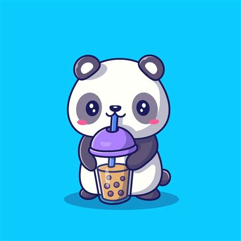 Premium Vector | Cute panda drinking milk tea boba cartoon icon illustration. animal drink icon ...