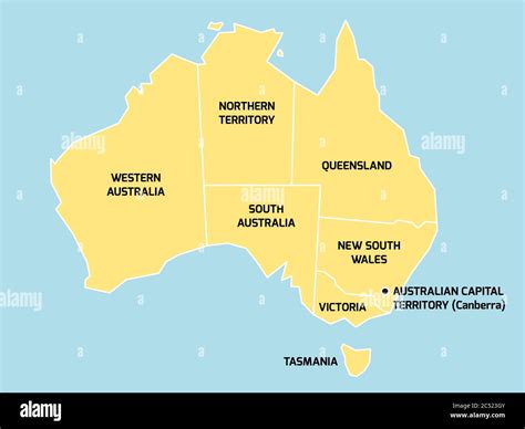 Simplified map of Australia divided into states and territories. Grey ...