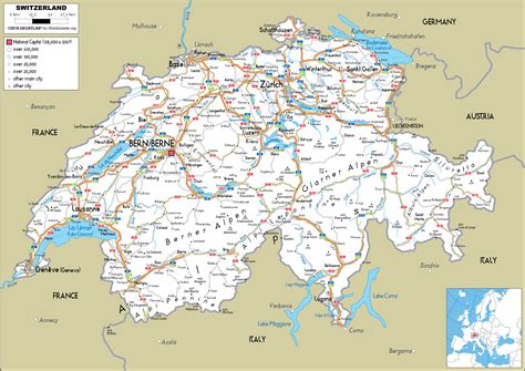 Large size Road Map of Switzerland - Worldometer