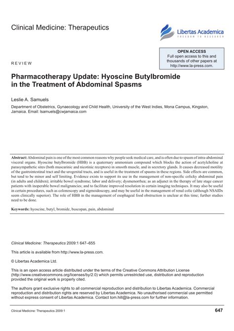 (PDF) Pharmacotherapy Update: Hyoscine Butylbromide in the Treatment of Abdominal Spasms