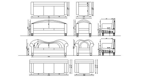 CAd drawings details of two different elevation sofa seater - Cadbull